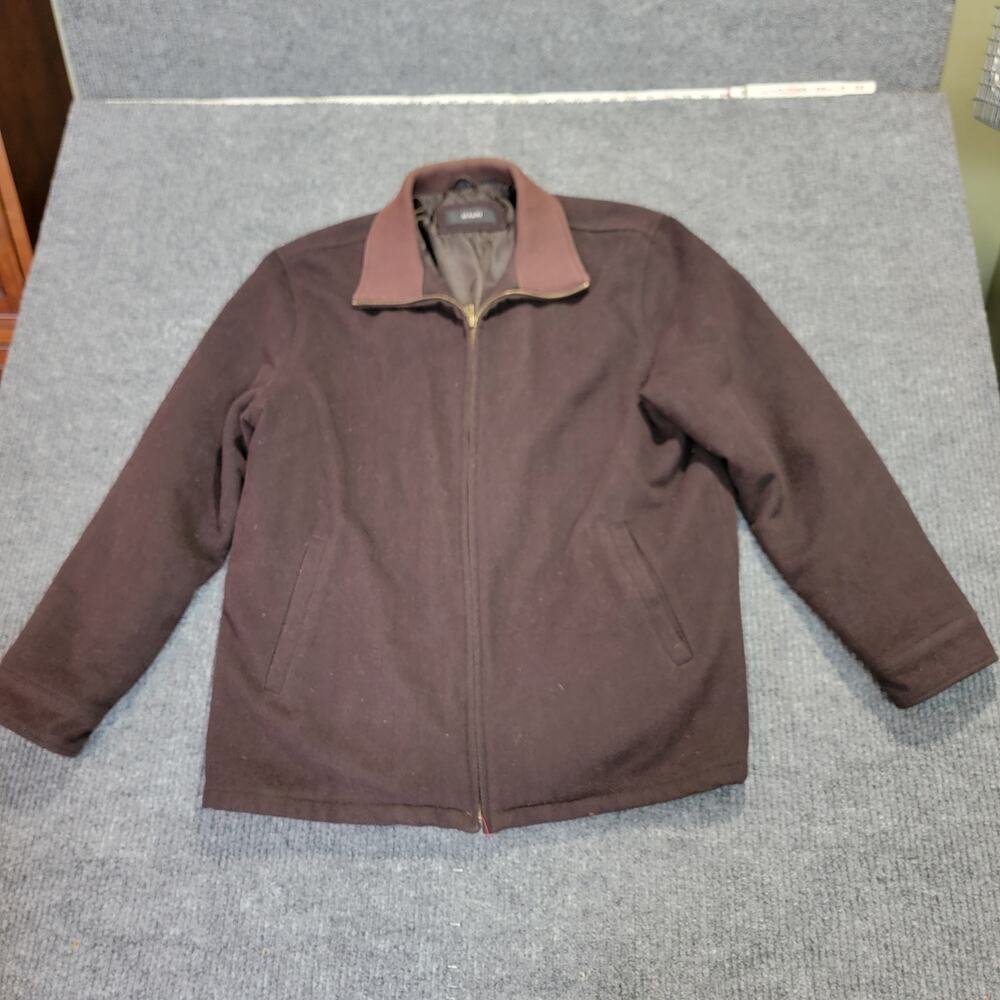 Alfani Men’s Brown Herringbone Wool Blend Zip Front Jacket Coat Size Large